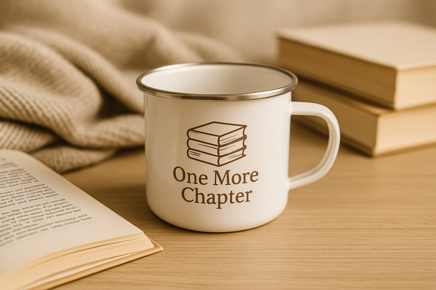 Cozy Reading Nook Enamel Mug – “One More Chapter” Book Lover Gift (12oz, Under $25)
