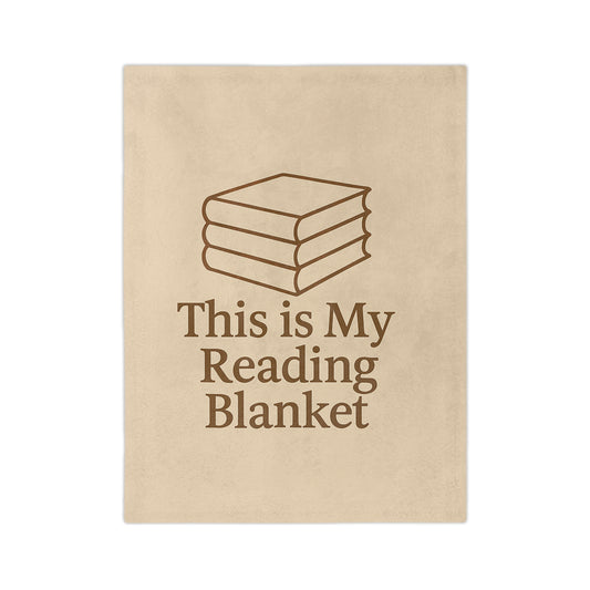 This Is My Reading Blanket beige velveteen reading blanket with stack of books design for cozy reading nooks