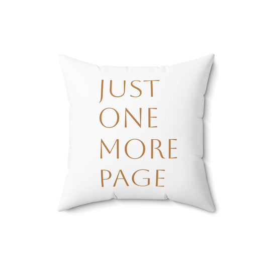 Just One More Page white decorative throw pillow for reading nooks and cozy reading spaces