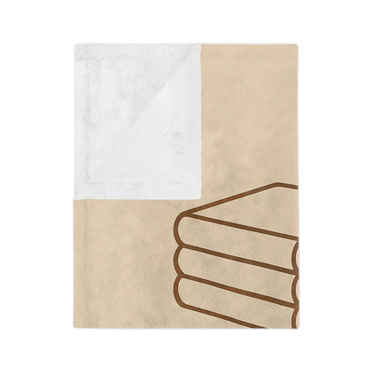 Close up of soft velveteen microfleece reading blanket with beige front and white back
